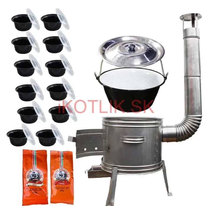 Smaltovaný kotlík 22 L (1,2 mm) + nerezová kotlina 42 cm TOPLUX + misky 12 ks + 2 x korenie na guláš 100 g