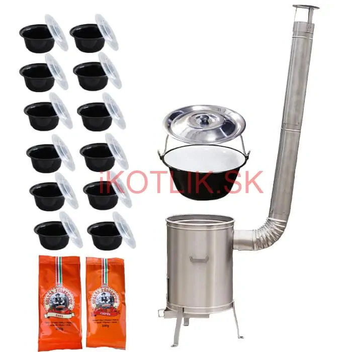 Smaltovaný kotlík 22 L (1,2 mm) + nerezová kotlina 42 cm LUX + misky 12 ks + 2 x korenie na guláš 100 g