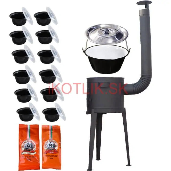 Smaltovaný kotlík 22 L (1,2 mm) + vysoká žiaruvzdorná kotlina (1,5 mm) HODO 42 cm PLUS 600 + misky 12 ks + 2 x korenie na guláš 100 g