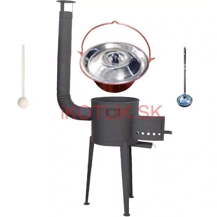 Medený kotlík 20 L (1,2 mm) + vysoká žiaruvzdorná kotlina (2,0 mm) HODO 42 cm PLUS 600 + vareška + naberačka
