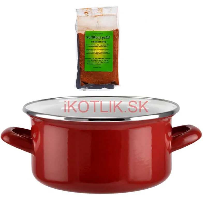 Smaltovaný kastról s pokrievkou 1,5 L červený + pikantná zmes korenia 50 g Kotlíkový guláš