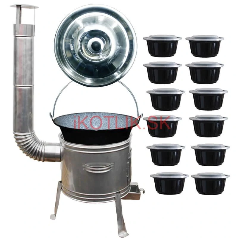 Smaltovaný kotlík 25 L + Nerezová kotlina 42 INOX + misky 12 ks