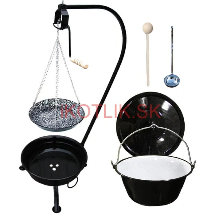 Smaltovaný kotlík 30 L (1,2 mm) + smaltovaná panvica + prenosné ohnisko