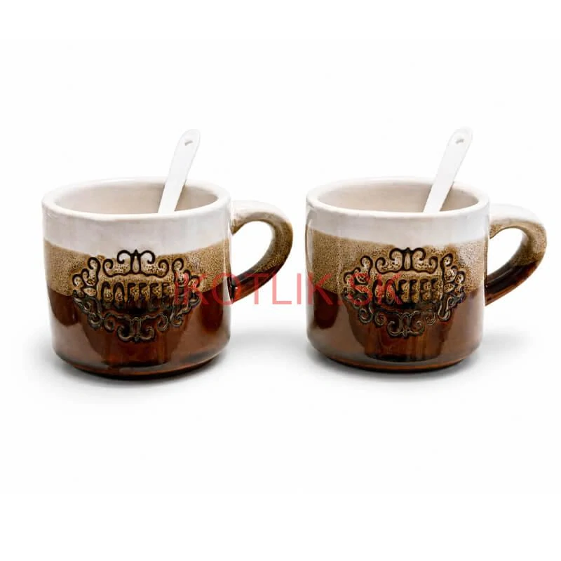 Keramické poháre na kávu 150 ml COFFEE s lyžičkami 2 ks
