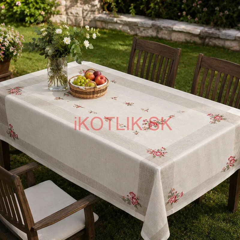 Hrubší textilný obrus Ruže Provence 130 × 180 cm