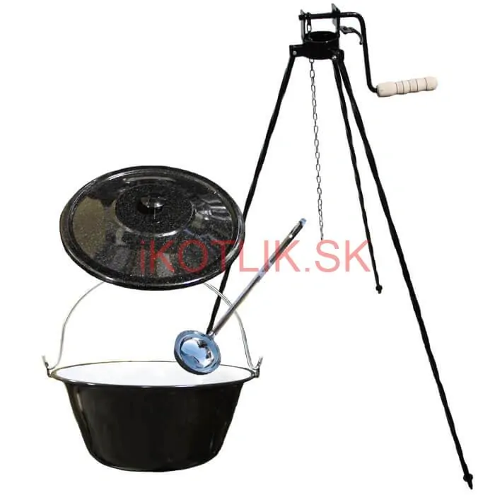 Smaltovaný kotlík 10 L + pokrievka + stojan s kladkou VAR