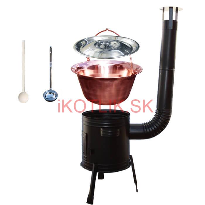 Medený kotlík 10 L (1,2 mm) + kovová kotlina 31 CLASSIC (KOV) + vareška a naberačka PARTY