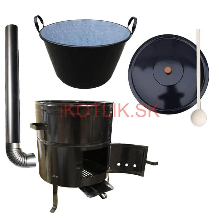 Zabíjačkový smaltovaný kotol 80 L + kovová kotlina 58 cm + dymovod