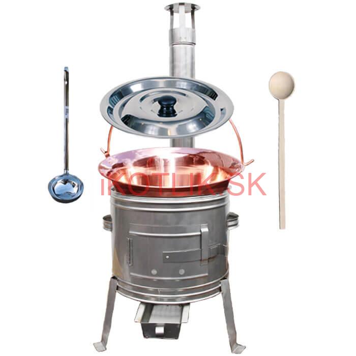 Medený kotlík 14 L (1,2 mm) + nerezová kotlina 36 cm + vareška a naberačka TOPLUX
