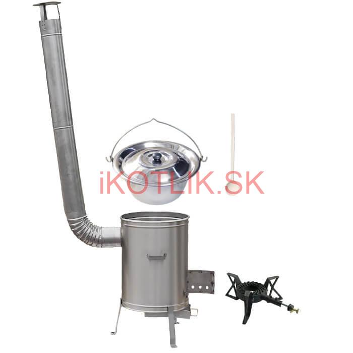 Antikorový kotlík 15 L (1,2 mm) + nerezová kotlina 36 cm + liatinový horák 7 kW, vareška LUX