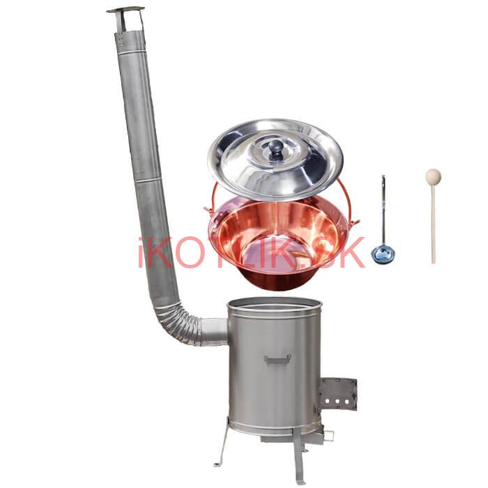 Medený kotlík 30 L (1,2 mm) + nerezová kotlina 45 cm + vareška a naberačka LUX