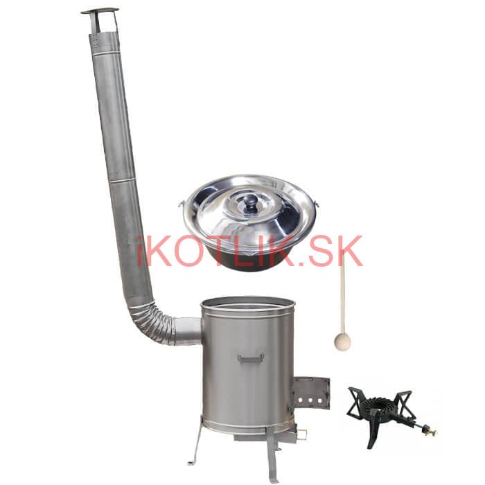 Nerezový kotlík 15 L (1,5 mm) + nerezová kotlina 36 cm + liatinový horák 7 kW, vareška LUX