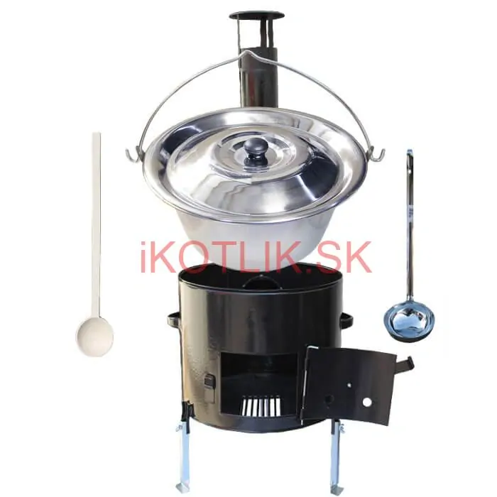 Antikorový kotlík 20 L (0,8 mm) + smaltovaná kotlina 42 cm + vareška a naberačka Easy party