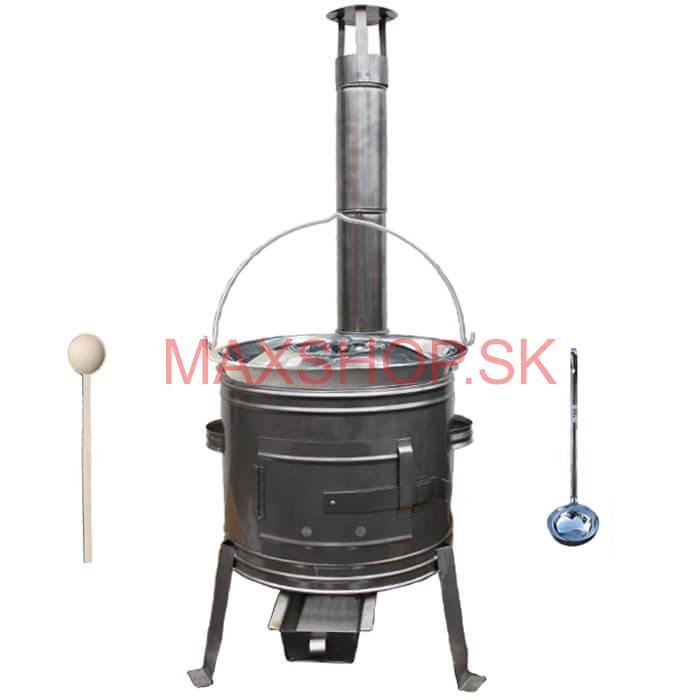 Železný kotlík 30 L (0,75 mm) + nerezová kotlina 45 cm + vareška a naberačka TOPLUX