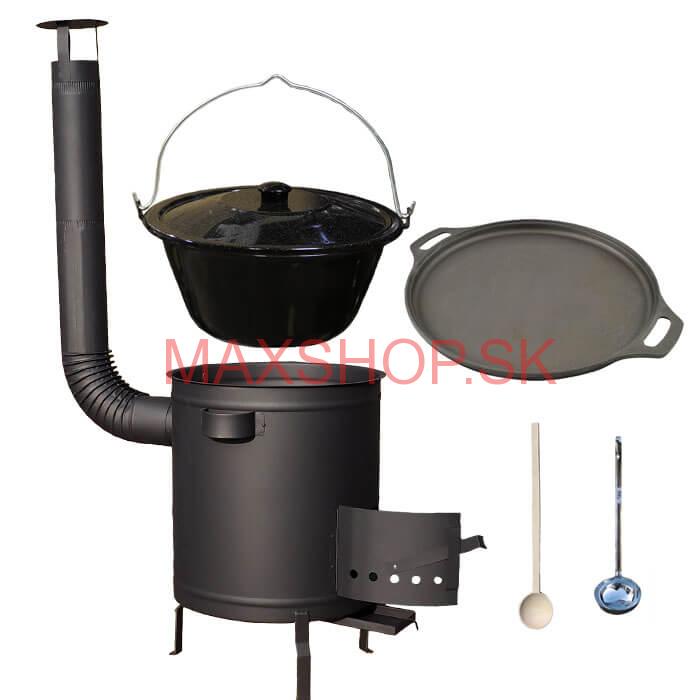 Smaltovaný kotlík 20 L (1,2 mm) + Liatinová panvica 43 cm + hrubostenná (1,5 mm) a žiaruvzdorná kotlina 42 PLUS 600