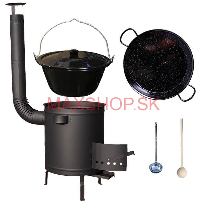 Smaltovaný kotlík 13 L (1,2 mm) + Paella panvica 38 cm + hrubostenná (1,5 mm) žiaruvzdorná kotlina (1,5 mm) 36 PLUS 600