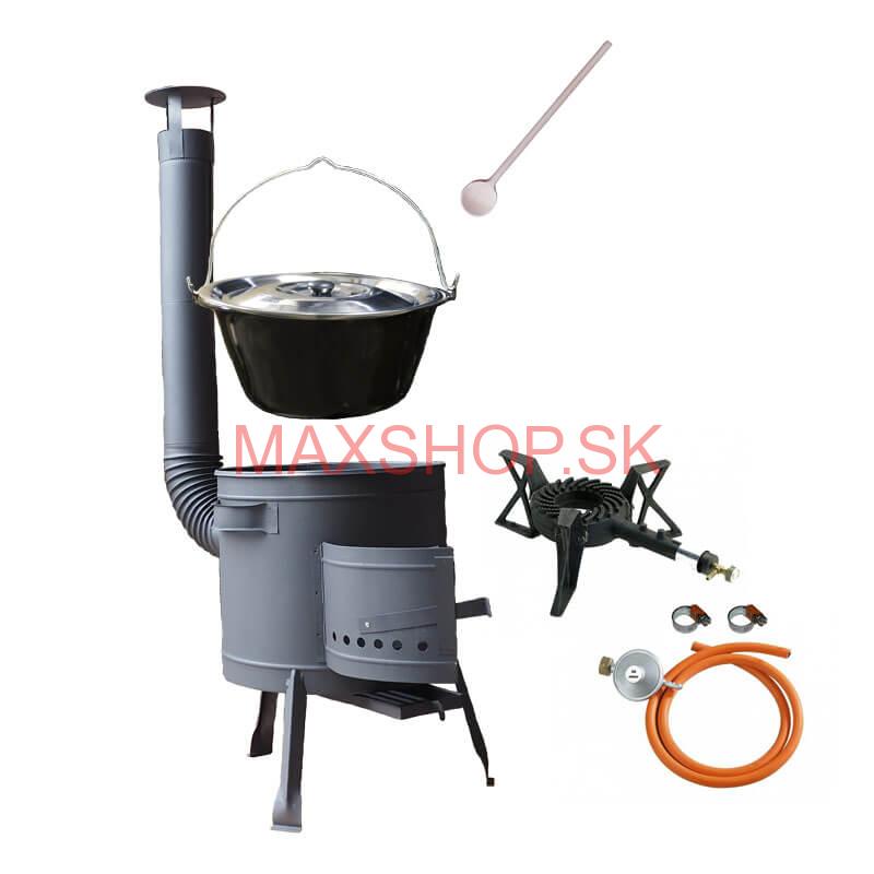 Smaltovaný kotlík (1,2 mm) 25 L + liatinový horák 5,5 kW + nízka kotlina 42 PLUS 600 + nerezová pokrievka INOX