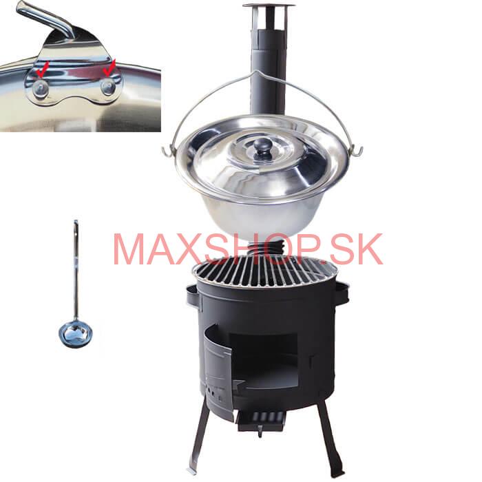 Nerezový kotlík 20 L (0,8 mm) s nitmi INOX + Nerezový rošt 45 cm + nízka žiaruvzdorná kotlina 42 cm PLUS 600