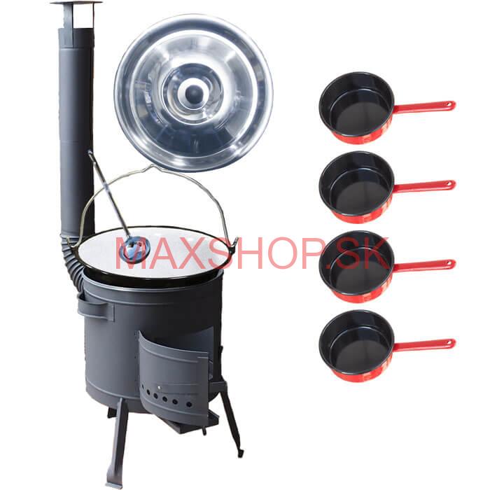 Smaltovaný kotlík 20 L + smaltované rajnice 4 ks + nízka žiaruvzdorná kotlina 42 cm PLUS 600