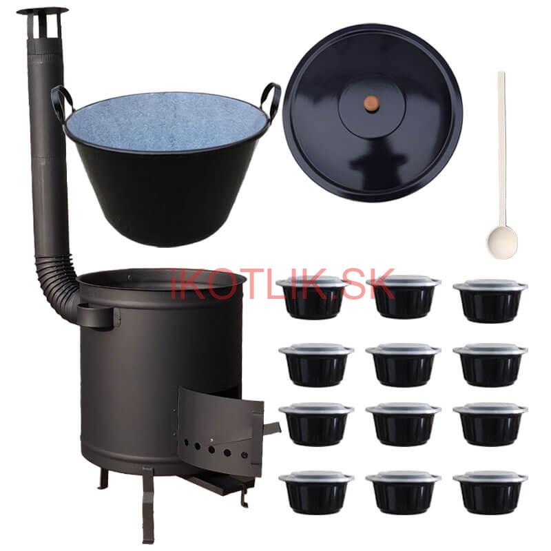 Smaltovaný kotol 70 L + hrubostenná kotlina 53 cm (1,5 mm) STRONG PLUS 600 + misky 12 ks