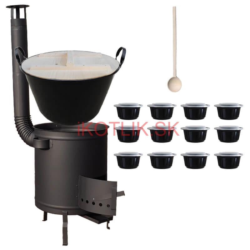 Smaltovaný kotol 100 L + hrubostenná kotlina 60 cm (1,5 mm) STRONG PLUS 600 + misky 12 ks