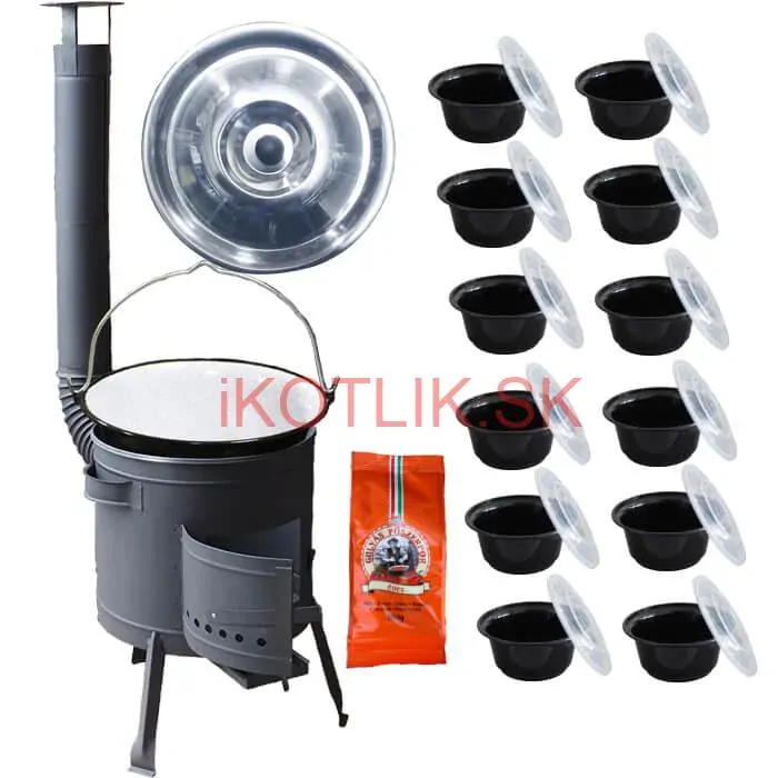 Smaltovaný kotlík 25 L (1,2 mm) + hrubostenná (1,5 mm) žiaruvzdorná kotlina BALKY STRONG 42 PLUS 600 + misky 12 ks + paprikové korenie na guláš 100 g