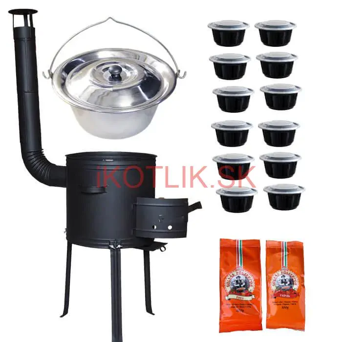 Nerezový kotlík 22 L (0,8 mm) INOX + žiaruvzdorná kotlina 42 cm Plus 700 + misky 12 ks + 2 x korenie na guláš 100 g