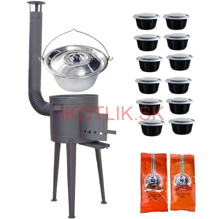 Nerezový kotlík 22 L (0,8 mm) INOX + vysoká žiaruvzdorná  kotlina 42 cm PLUS 600 + misky 12 ks + 2 x korenie na guláš 100 g