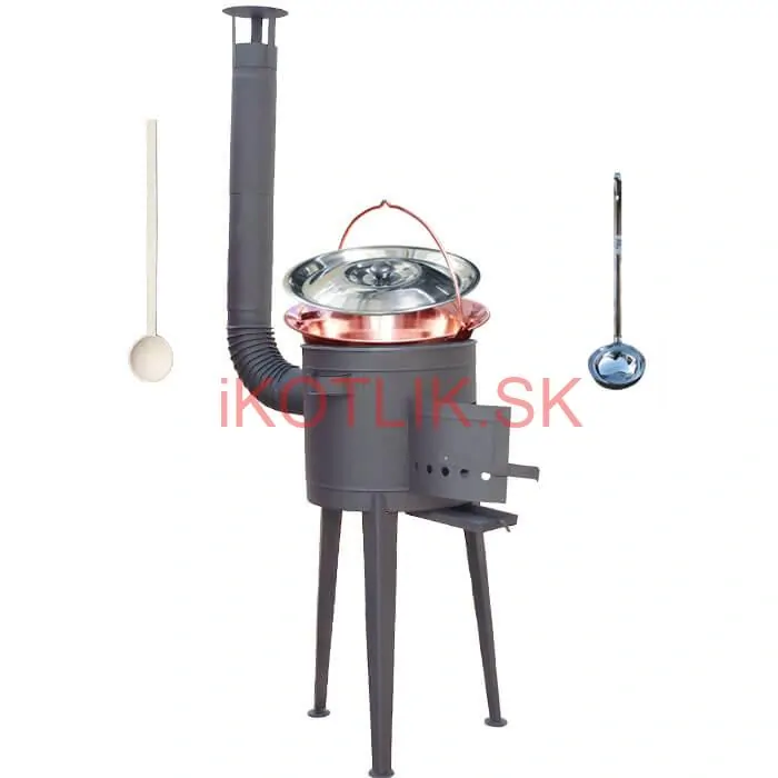 Medený kotlík 20 L (1,2 mm) + vysoká žiaruvzdorná kotlina (2,0 mm) HODO 42 cm PLUS 600 + vareška + naberačka