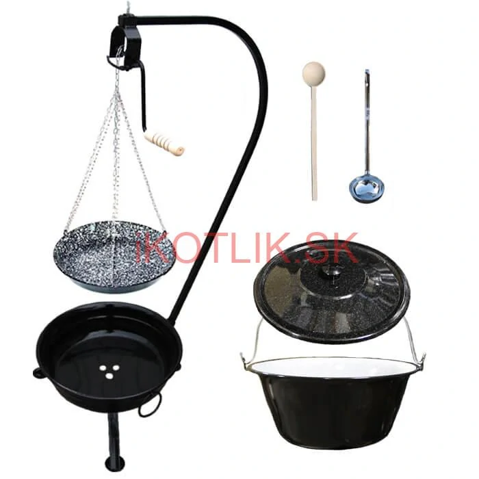 Smaltovaný kotlík 16 L (1,2 mm) + smaltovaná panvica + prenosné ohnisko