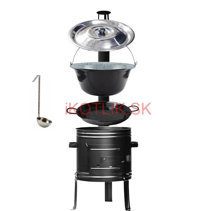 Smaltovaný kotlík 20 L + kovová kotlina + smaltovaná panvica 46 cm Paella