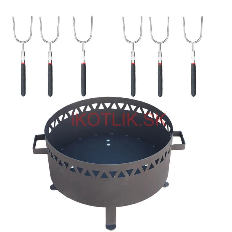 Prenosné ohnisko kov (1,5 mm) FIFO žiaruvzdorná farba PLUS 600 + Vidličky na opekanie teleskopické 6 ks