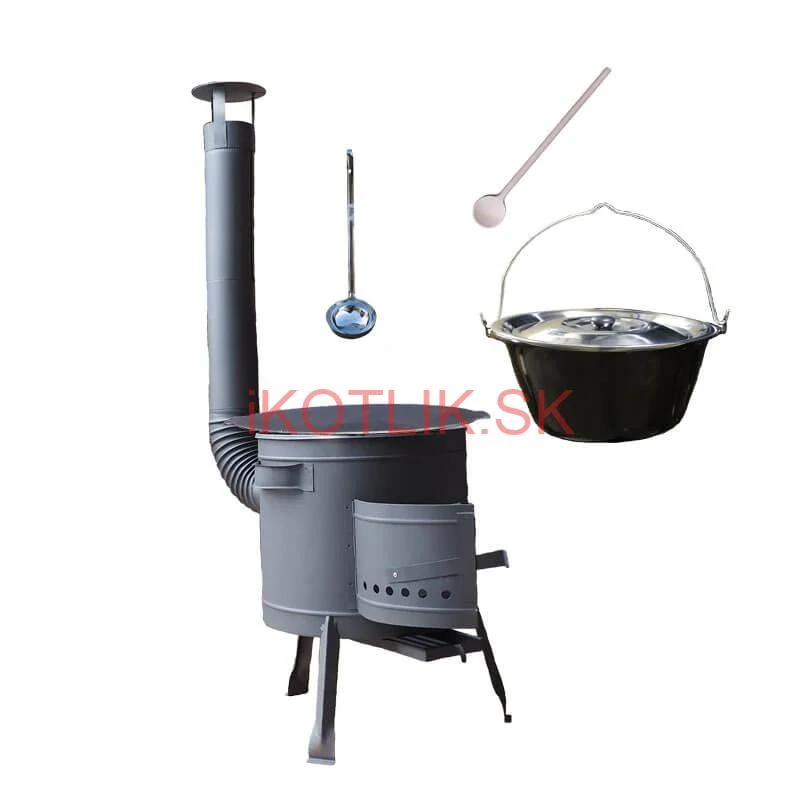 Smaltovaný kotlík 22 L + liatinová panvica 45 cm + nízka žiaruvzdorná kotlina 42 cm PLUS 600