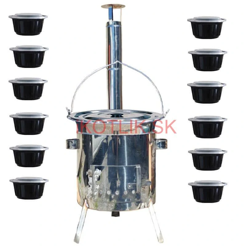 Nerezový kotlík 14 L (0,8 mm) INOX + Nerezová kotlina 36 INOX LUSTRO + misky 12 ks