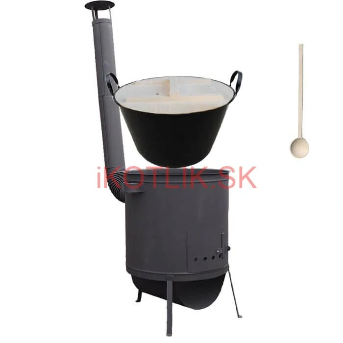 Zabíjačkový smaltovaný kotol 100 L, žiaruvzdorná kotlina 42 PLUS 600 4 MM, drevená pokrievka + vareška