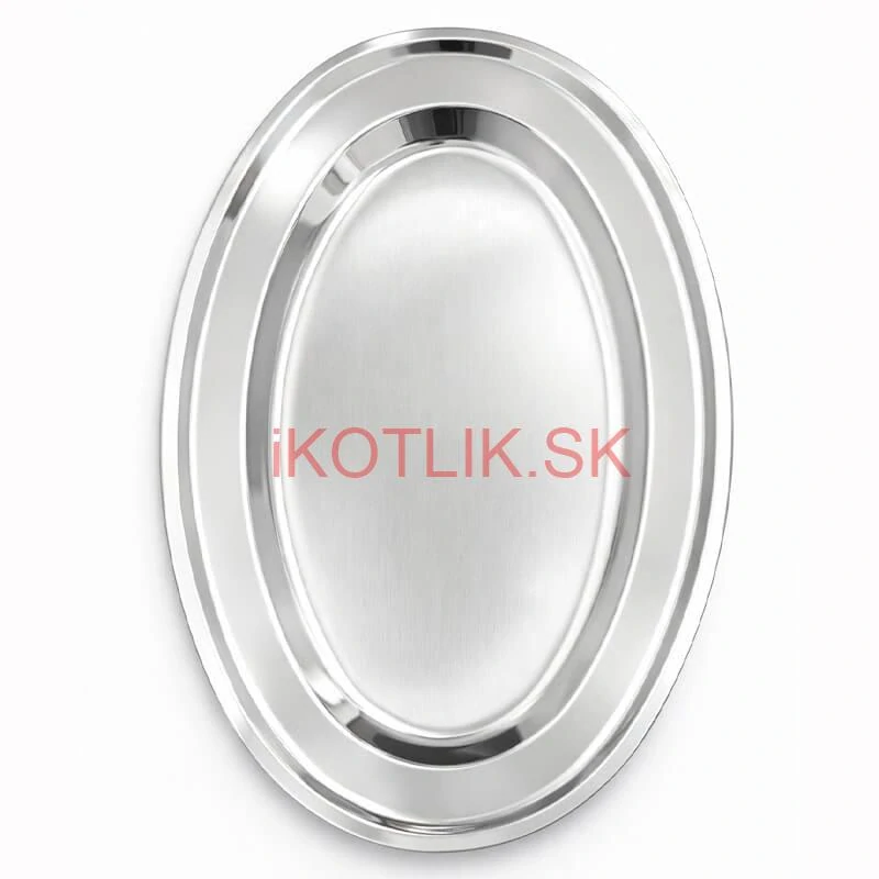 Nerezový oválny podnos (45,5cm) – Odolná servírovacia tácka na mäso aj koláče