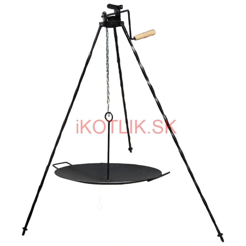 Grilovacia súprava CLASSIC STEEL PRO: Trojnožka 1,2 m s kladkou + Železná panvica 49 cm