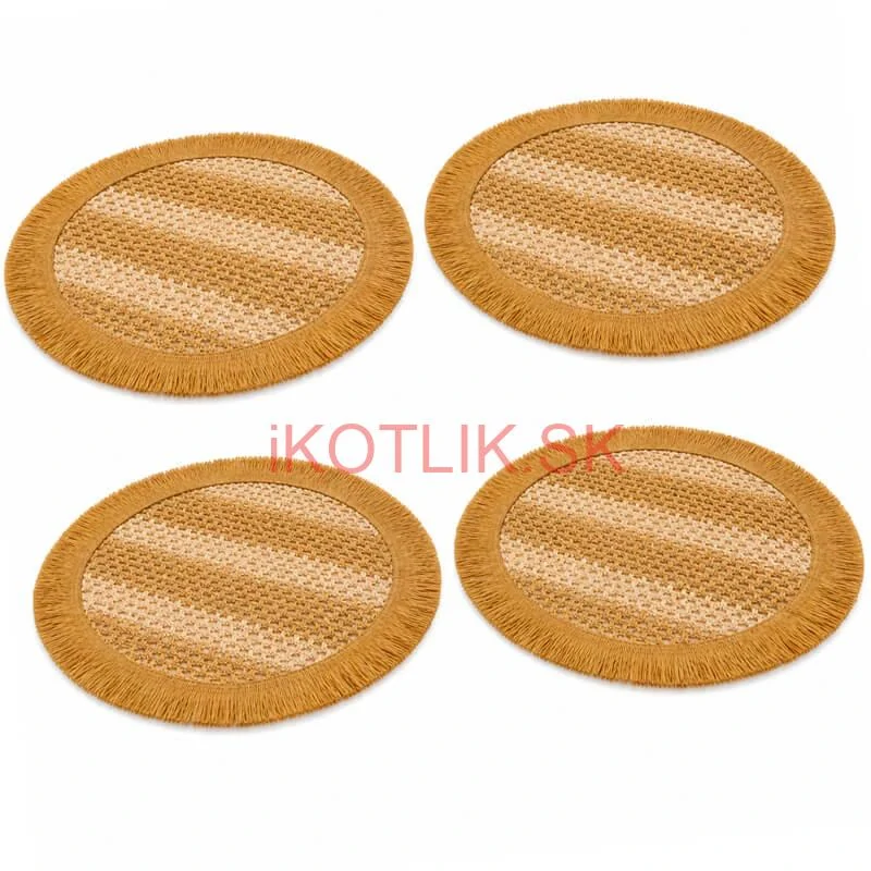 Okrúhle prírodné podložky pod tanier so strapcami 37 cm, 4 ks