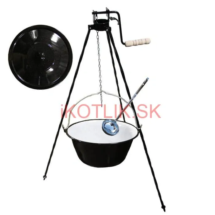 Smaltovaný kotlík 20 L + pokrievka + stojan s kladkou VAR