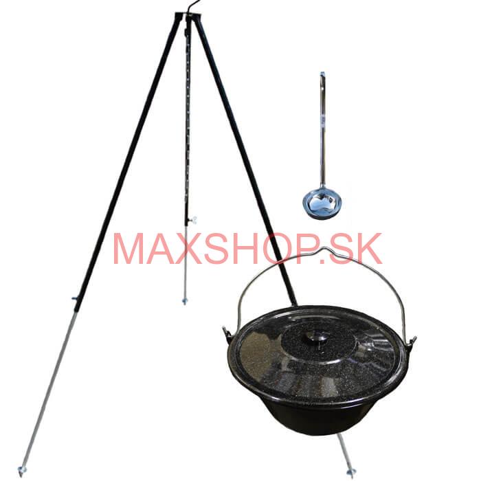 Smaltovaný kotlík 30 L + pokrievka + teleskopická trojnožka 1,40 m