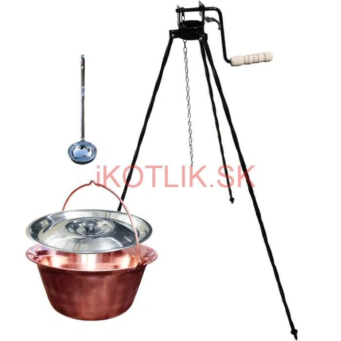 Medený kotlík 10 L (1,2 mm) + pokrievka + stojan s kladkou VAR