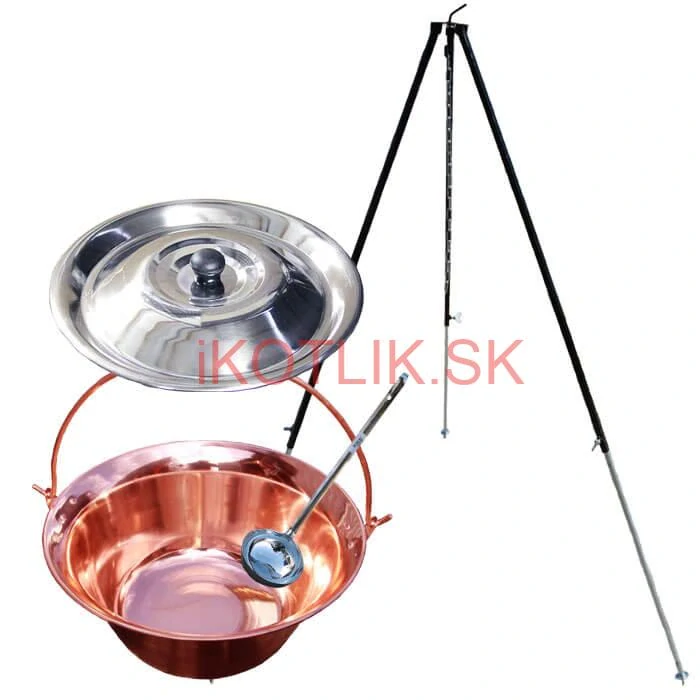 Medený kotlík 30 L (1,2 mm) + pokrievka + klasická teleskopická trojnožka