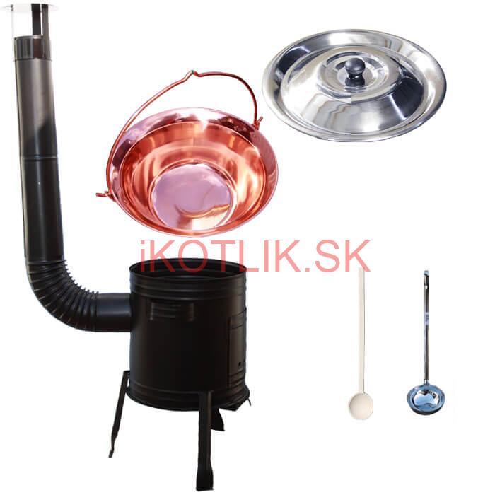 Medený kotlík 10 L (1,2 mm) + kovová kotlina 31 CLASSIC (KOV) + vareška a naberačka PARTY