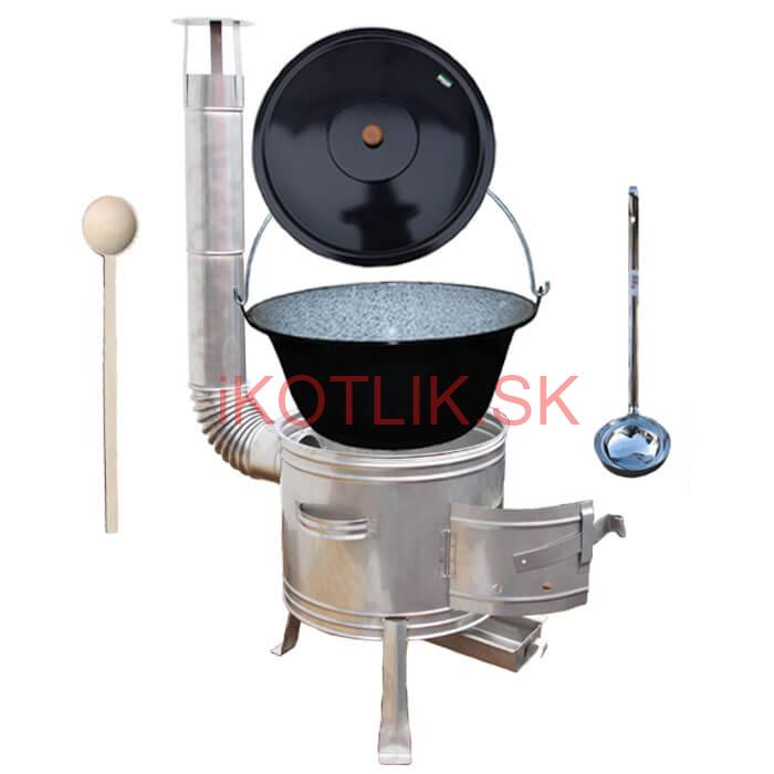 Smaltovaný kotlík 16 L (1,2 mm) + nerezová kotlina 39 cm + vareška a naberačka TOPLUX