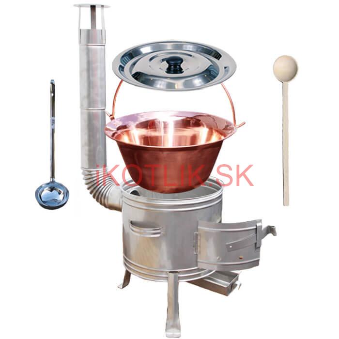 Medený kotlík 14 L (1,2 mm) + nerezová kotlina 36 cm + vareška a naberačka TOPLUX