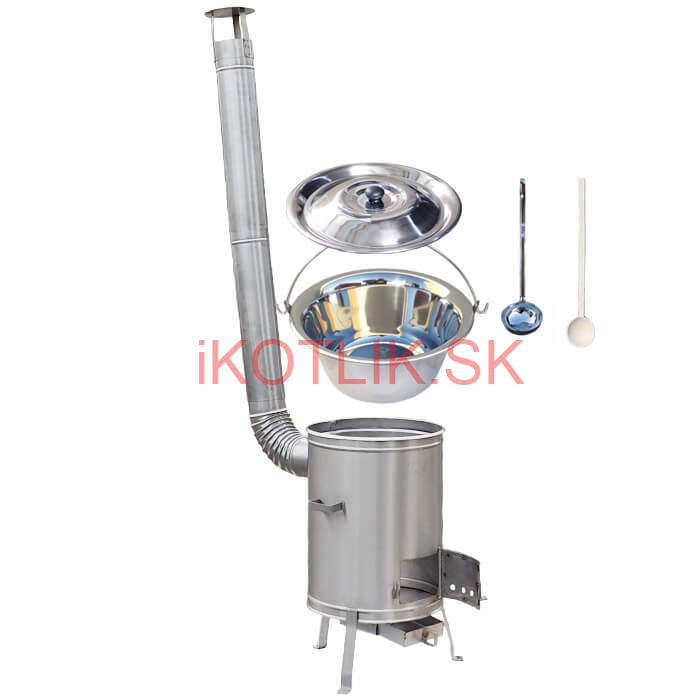 Antikorový kotlík 10 L (0,8 mm) + nerezová kotlina 36 cm + vareška a naberačka LUX