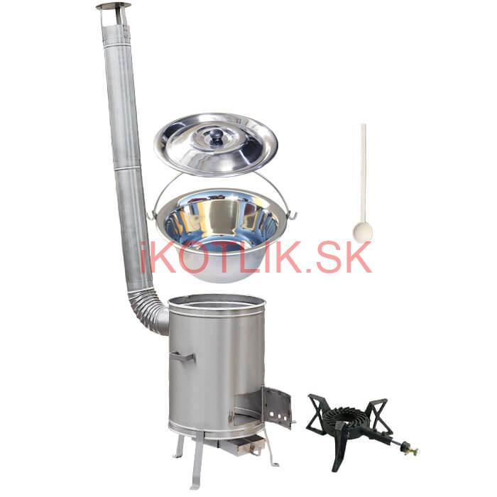 Antikorový kotlík 22 L (0,8 mm) + nerezová kotlina 42 cm + liatinový horák 7 kW, vareška LUX