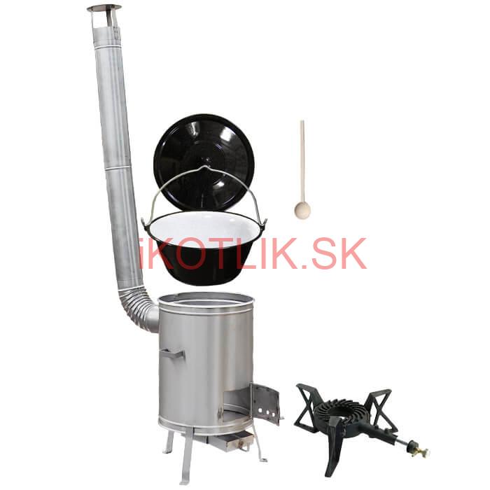 Smaltovaný kotlík 13 L (1,2 mm) + nerezová kotlina 36 cm + liatinový horák 7 kW, vareška LUX