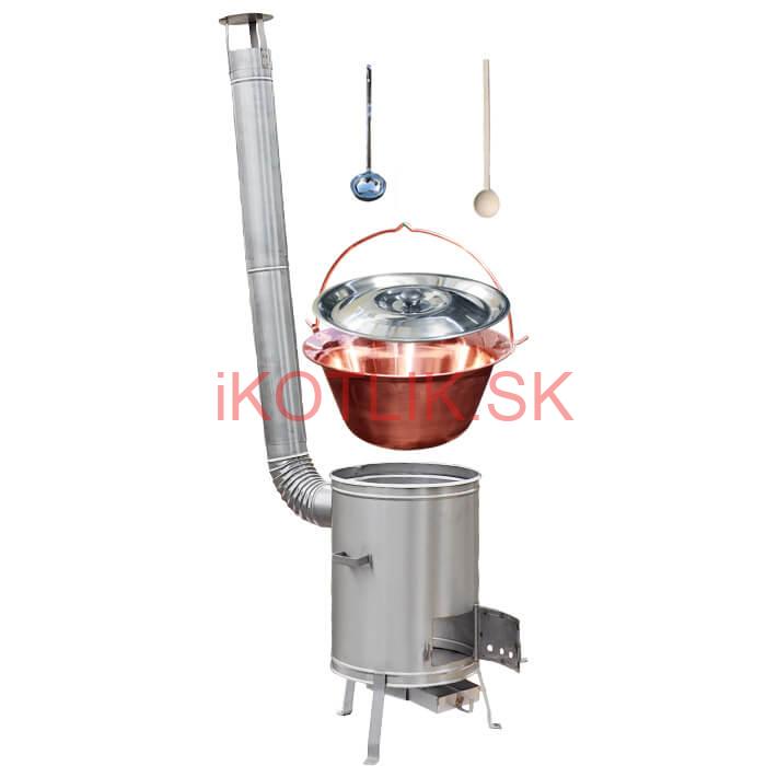 Medený kotlík 30 L (1,2 mm) + nerezová kotlina 45 cm + vareška a naberačka LUX