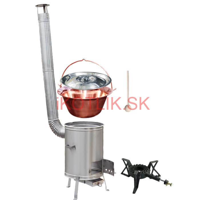 Medený kotlík 10 L (1,2 mm) + nerezová kotlina 36 cm + liatinový horák 7 kW, vareška LUX